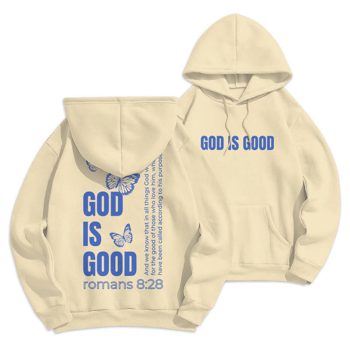 Christianartworkshop Quotation Style Butterfly God Is Good Fleece Lined Polyester Hoodie - Beige - 2XL - image 10