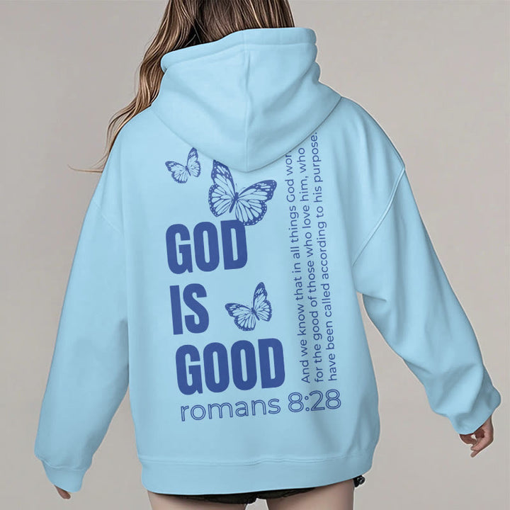 Christianartworkshop Quotation Style Butterfly God Is Good Fleece Lined Polyester Hoodie - image 7