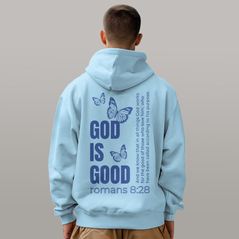 Christianartworkshop Quotation Style Butterfly God Is Good Fleece Lined Polyester Hoodie - image 6