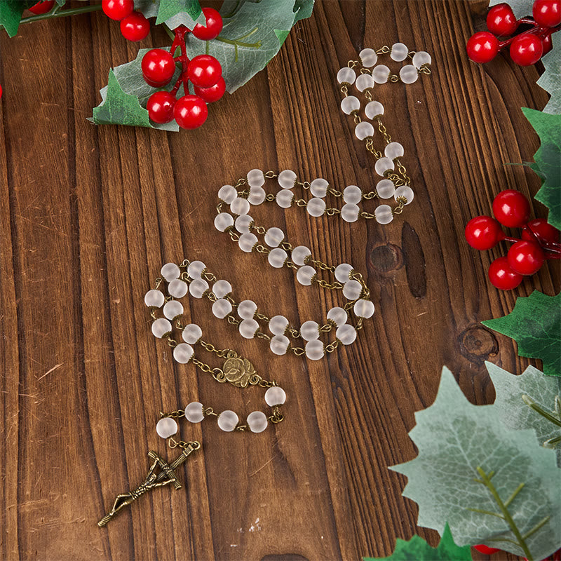 Christianartworkshop Rose & Crucifix of 8 mm Round Clear Glass Alloy Chain Rosary - Glass - image 1