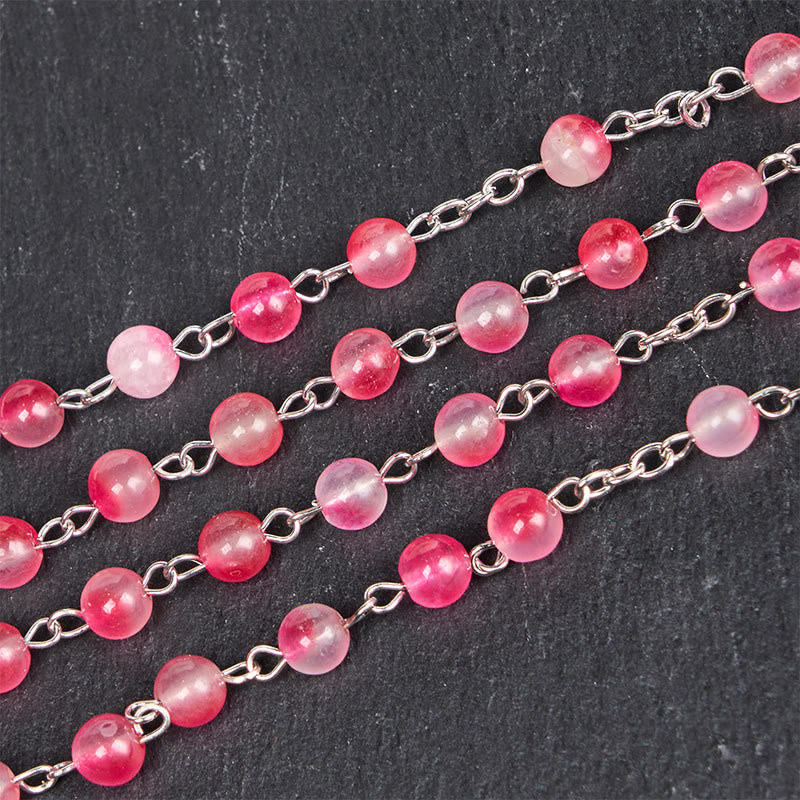 Christianartworkshop Virgin Mary & Crucifix of 8 mm Round Pink Agate Alloy Chain Rosary - image 6