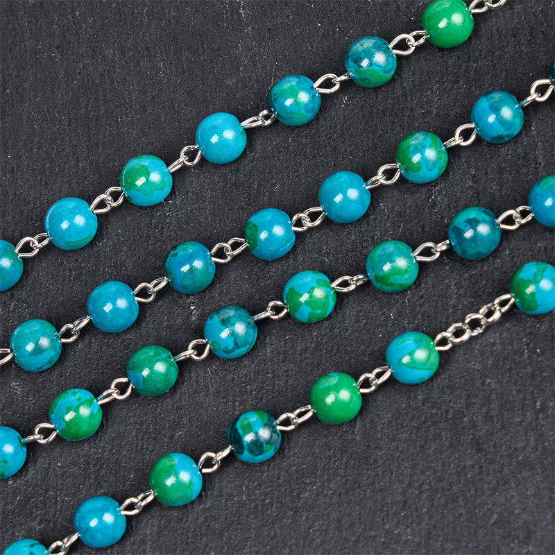Christianartworkshop Miraculous Medal & Crucifix of 8 mm Round Green Blue Stone Alloy Chain Rosary - image 6