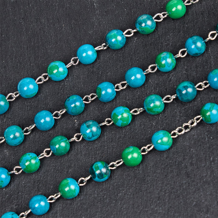Christianartworkshop Miraculous Medal & Crucifix of 8 mm Round Green Blue Stone Alloy Chain Rosary - image 6