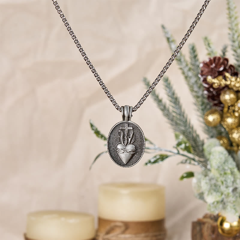 Christianartworkshop Vintage Style Sacred Heart Divine Emblem Pendant Necklace - Retro Black - image 2