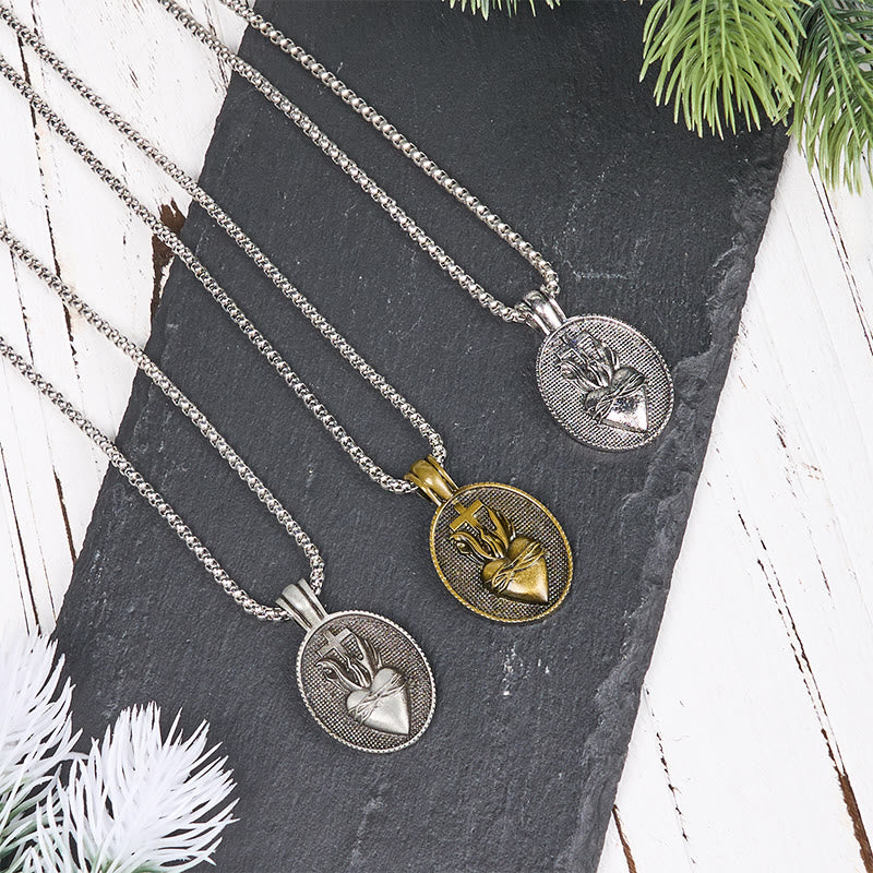 Christianartworkshop Vintage Style Sacred Heart Divine Emblem Pendant Necklace - image 1