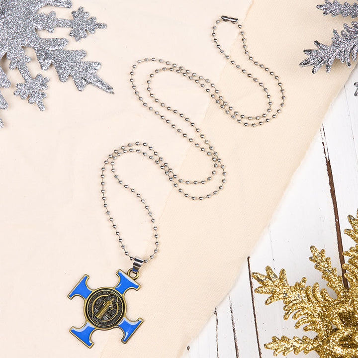Christianartworkshop Classic Style Saint Benedict Cross Protection Pendant Necklace - Blue - image 2