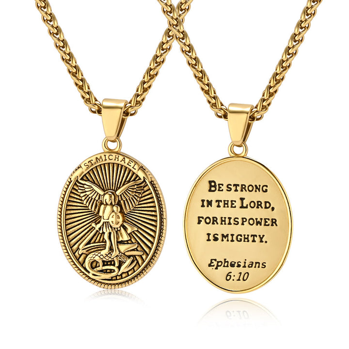 Christianartworkshop Classic Style Saint Michael Archangel Ephesians 6:10 Pendant Necklace - Gold - image 1