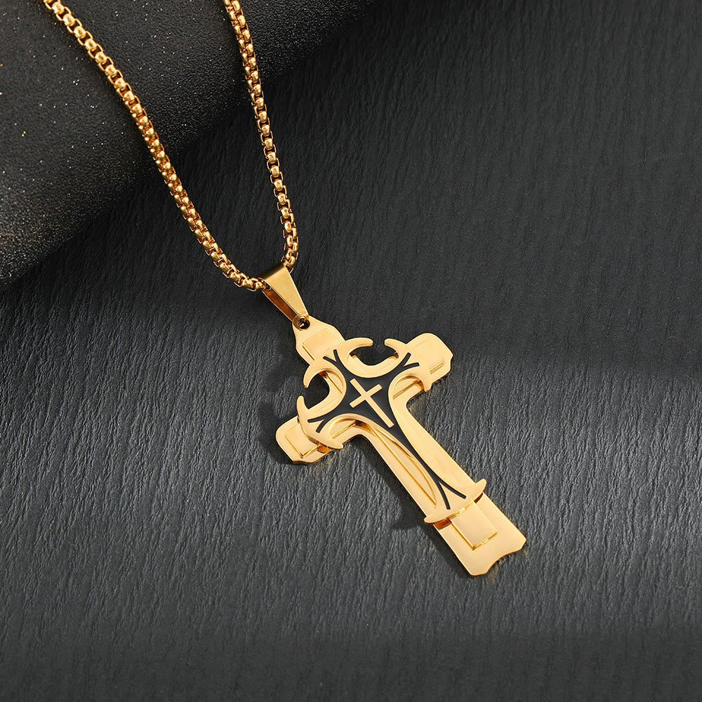 Christianartworkshop Modern Style Dual Layered Cross Pendant Necklace - Gold - image 2