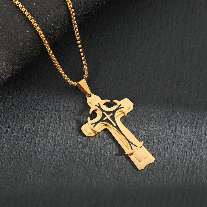 Christianartworkshop Modern Style Dual Layered Cross Pendant Necklace - Gold - image 2