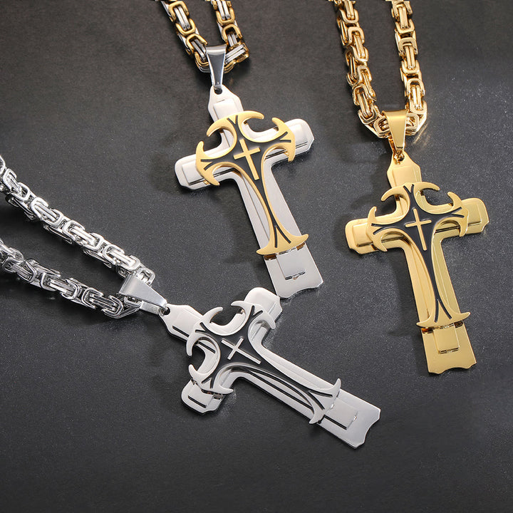Christianartworkshop Modern Style Dual Layered Cross Pendant Necklace - image 1