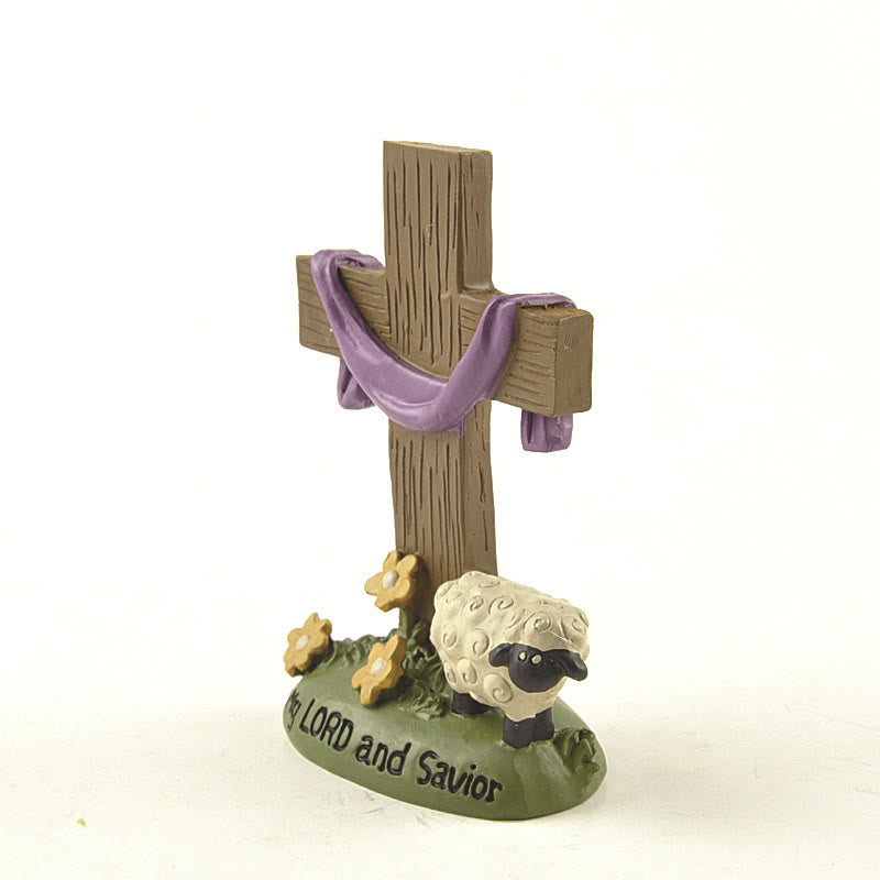 Christianartworkshop Classic Style My Lord and Savior Cross Sheep Figurine Desktop Decorations Ornament - image 1
