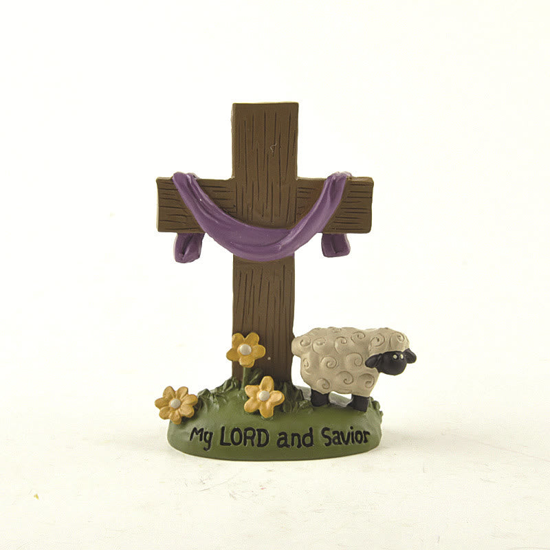 Christianartworkshop Classic Style My Lord and Savior Cross Sheep Figurine Desktop Decorations Ornament - Resin - image 0