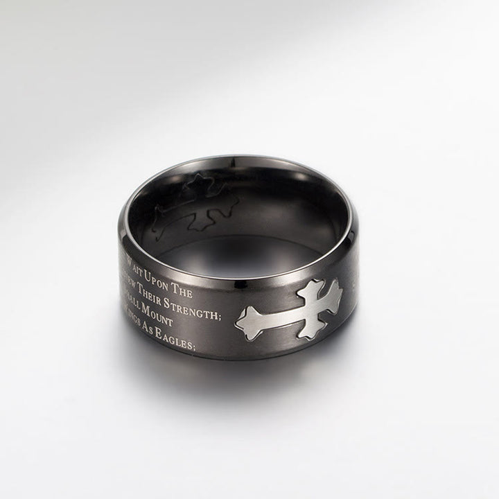 Christianartworkshop Modern Style Engraved Faith Strength Cross Ring - image 5