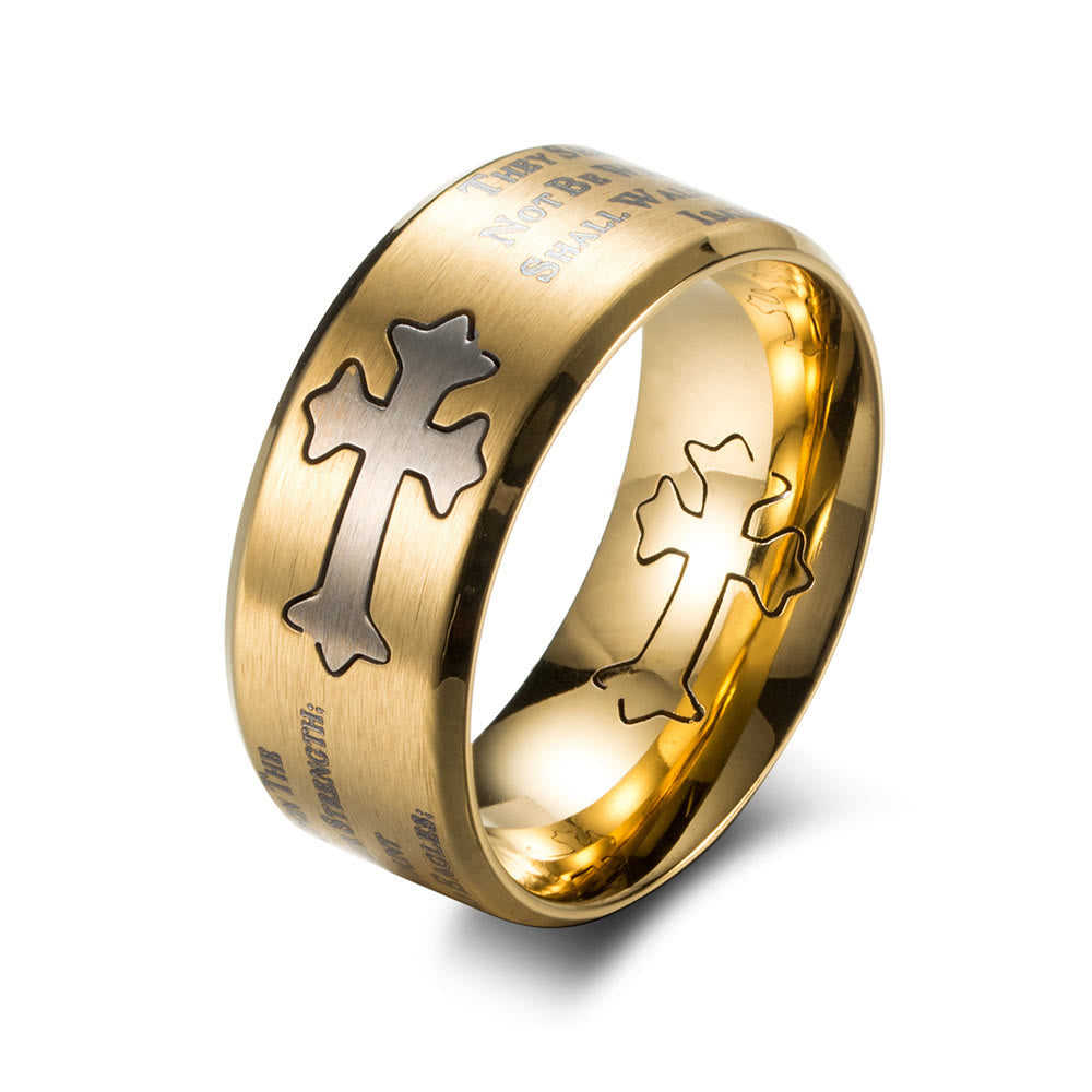 Christianartworkshop Modern Style Engraved Faith Strength Cross Ring - Gold - US12 - image 1