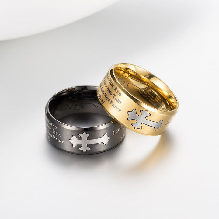 Christianartworkshop Modern Style Engraved Faith Strength Cross Ring - image 6