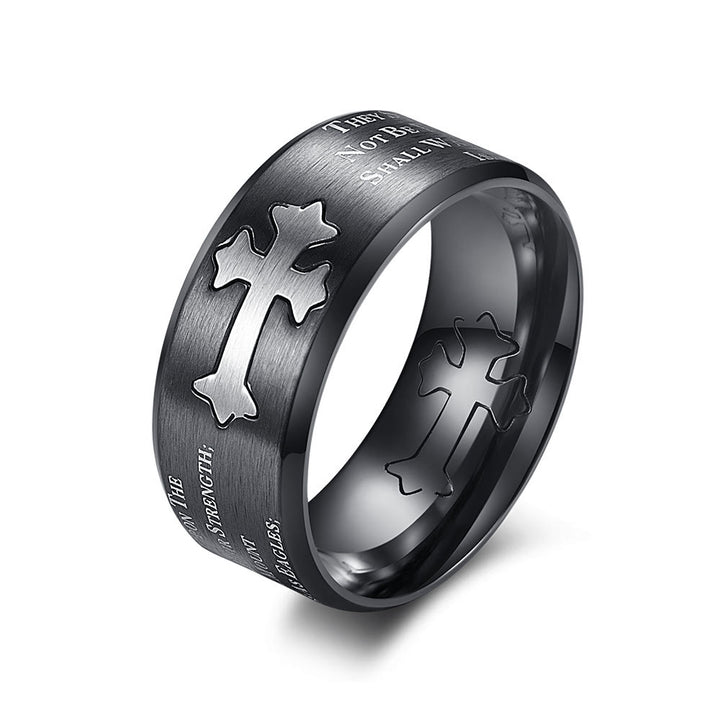 Christianartworkshop Modern Style Engraved Faith Strength Cross Ring - Black - US12 - image 4