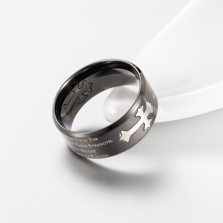 Christianartworkshop Modern Style Engraved Faith Strength Cross Ring - image 5