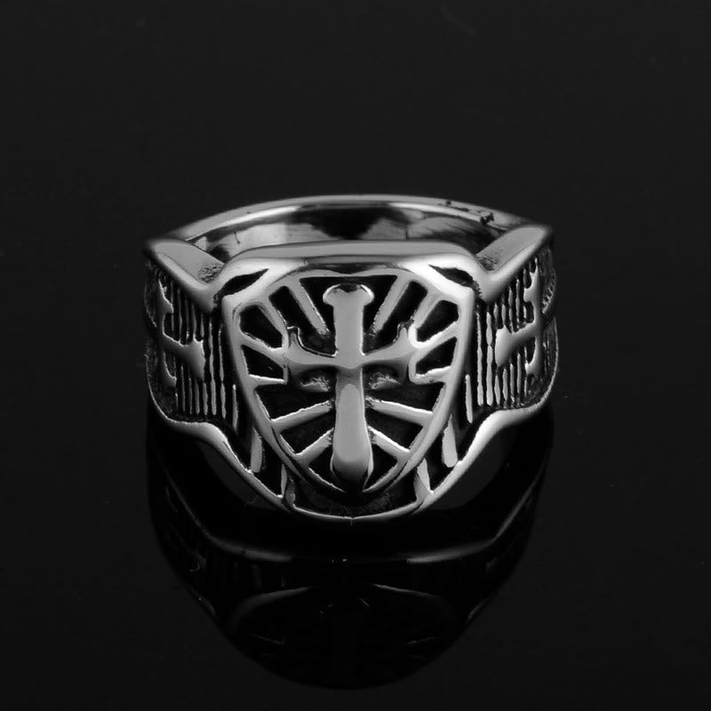Christianartworkshop Modern Style Shield Cross Divine Protection Ring - image 2