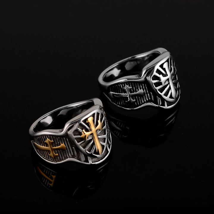 Christianartworkshop Modern Style Shield Cross Divine Protection Ring - image 1