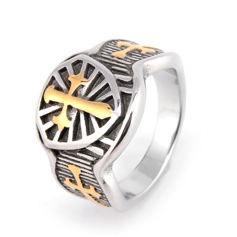 Christianartworkshop Modern Style Shield Cross Divine Protection Ring - Silver&Gold - US13 - image 4