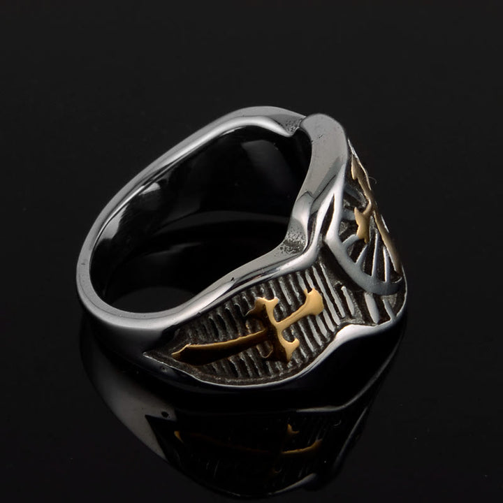 Christianartworkshop Modern Style Shield Cross Divine Protection Ring - image 5