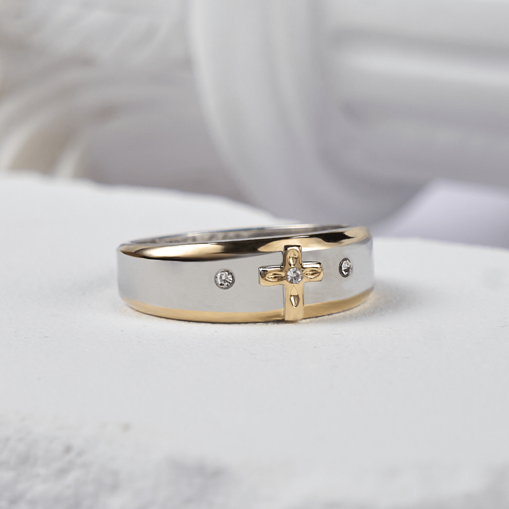 Christianartworkshop Modern Style Two-tone Gold Cross Alloy Ring(Made in Holy Land) - image 3