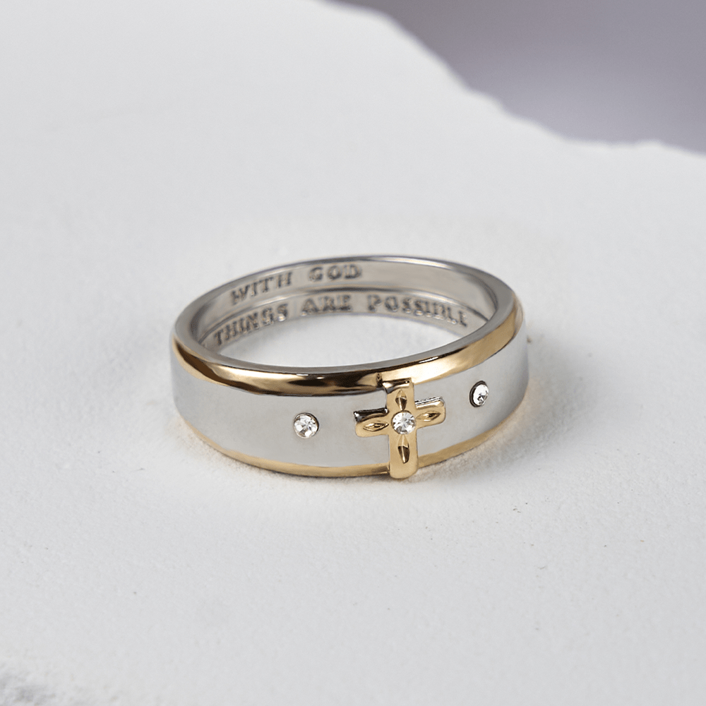 Christianartworkshop Modern Style Two-tone Gold Cross Alloy Ring(Made in Holy Land) - image 6