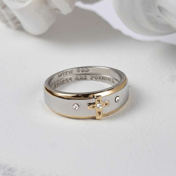Christianartworkshop Modern Style Two-tone Gold Cross Alloy Ring - US 13 - image 0