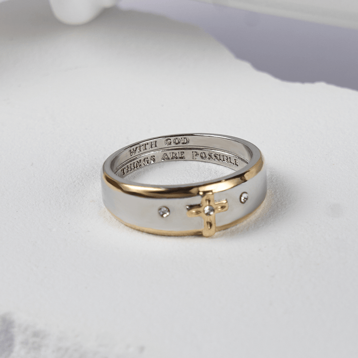 Christianartworkshop Modern Style Two-tone Gold Cross Alloy Ring(Made in Holy Land) - image 2