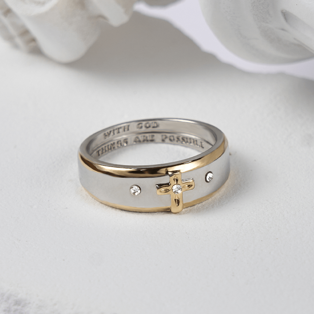 Christianartworkshop Modern Style Two-tone Gold Cross Alloy Ring(Made in Holy Land) - US13 - image 1