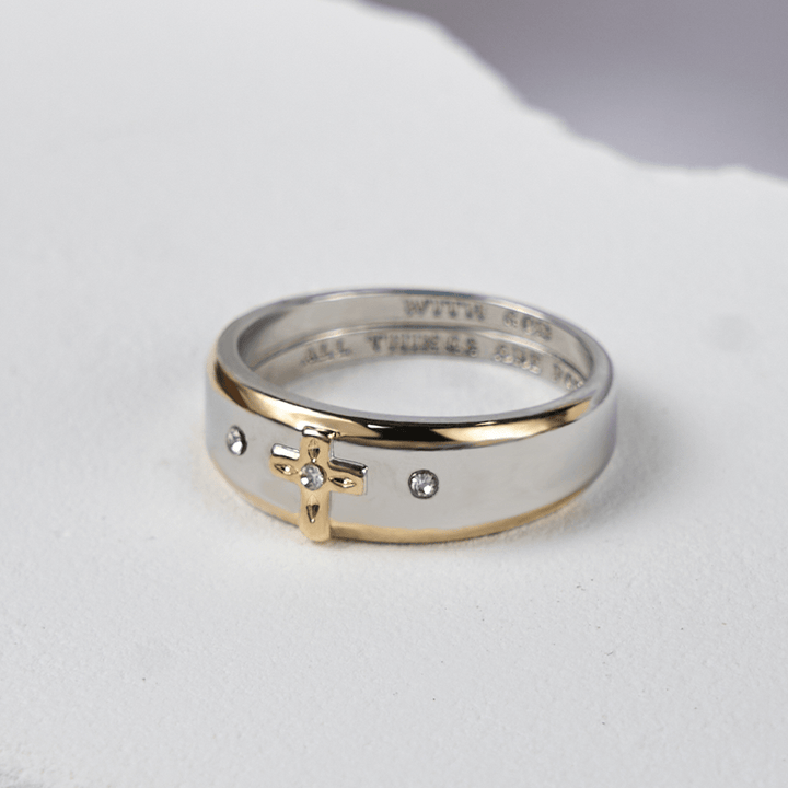 Christianartworkshop Modern Style Two-tone Gold Cross Alloy Ring - image 3