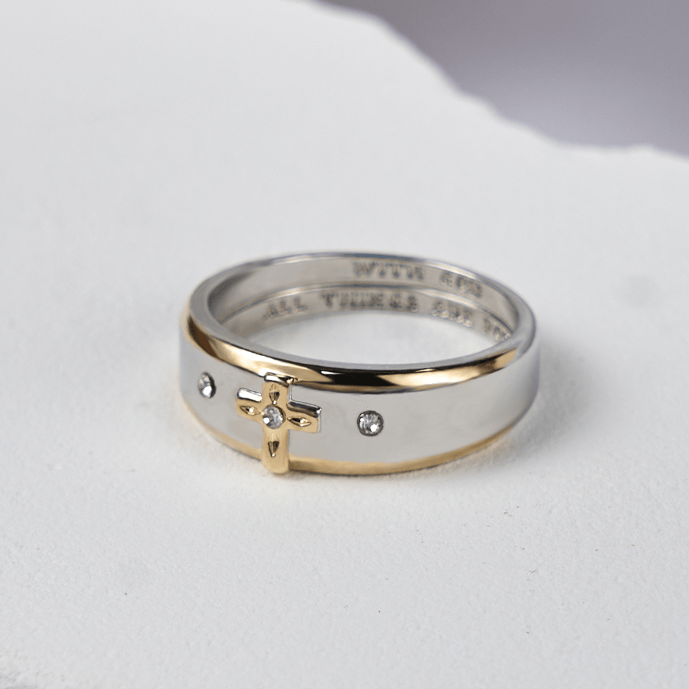 Christianartworkshop Modern Style Two-tone Gold Cross Alloy Ring(Made in Holy Land) - image 3