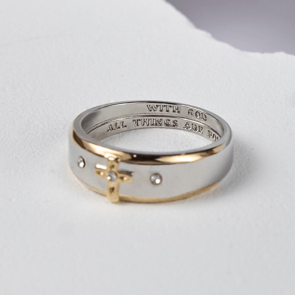 Christianartworkshop Modern Style Two-tone Gold Cross Alloy Ring(Made in Holy Land) - image 4