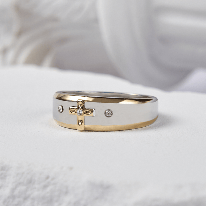 Christianartworkshop Modern Style Two-tone Gold Cross Alloy Ring(Made in Holy Land) - image 5