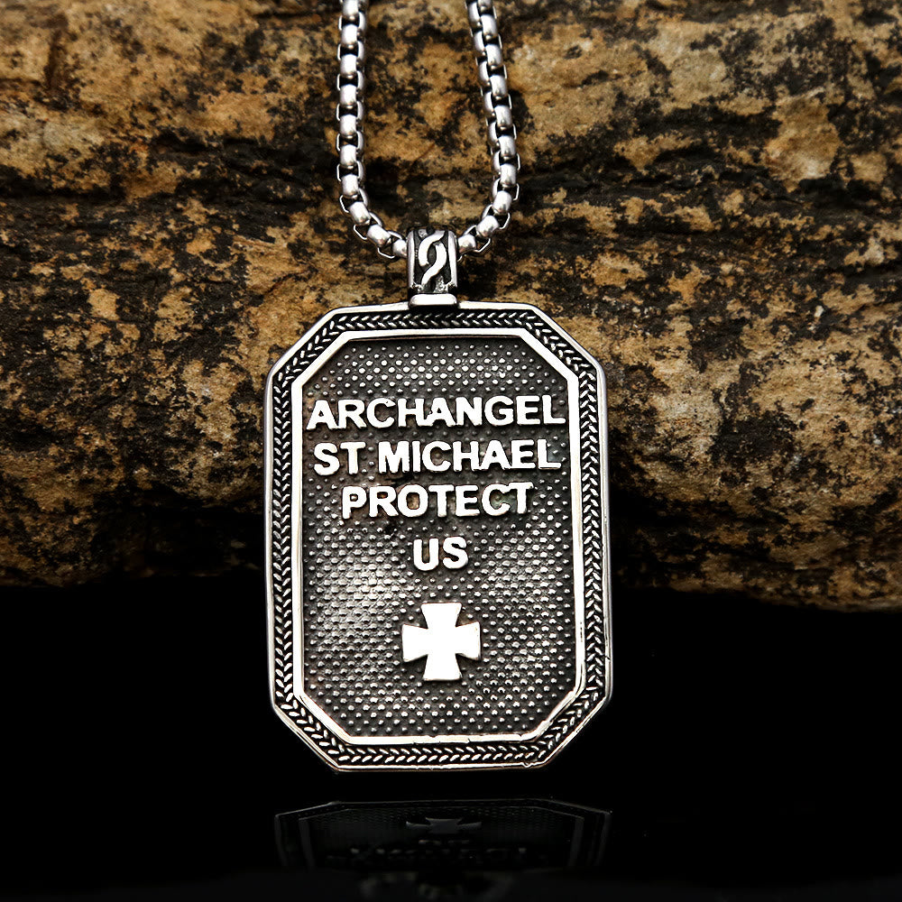 Christianartworkshop Retro Style Archangel St. Micheal Protect Us Crafted Stainless Steel Pendant Necklace - image 3