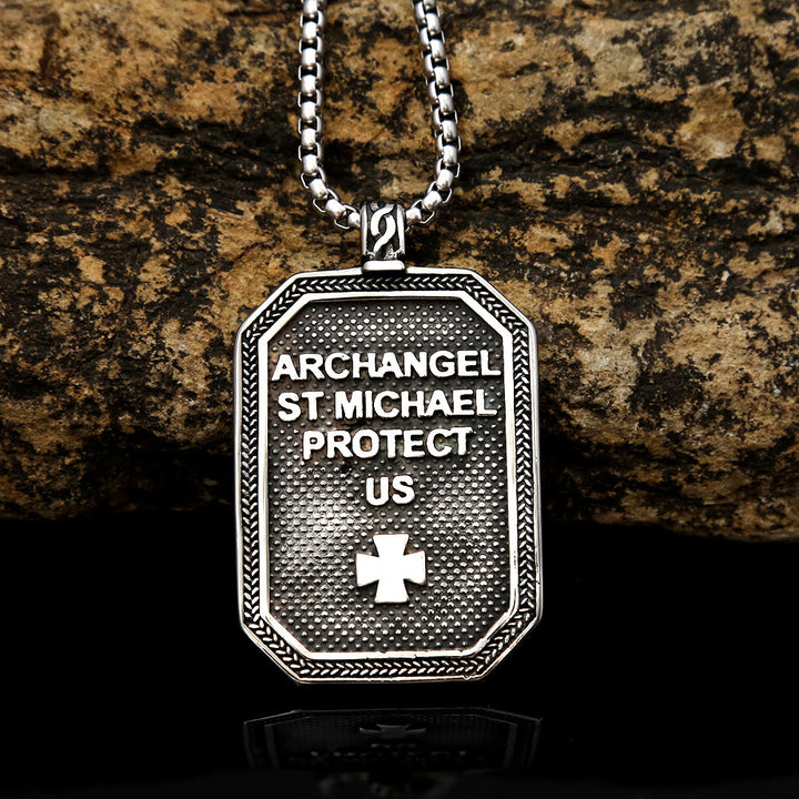 Christianartworkshop Retro Style Archangel St. Micheal Protect Us Crafted Stainless Steel Pendant Necklace - image 3