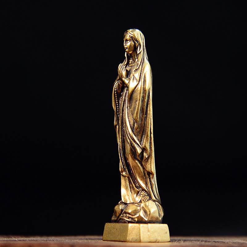 Christianartworkshop Classic Style Exquisite Brass Our Lady Pray For Us Virgin Mary Statue Ornament - image 2