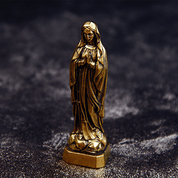 Christianartworkshop Classic Style Exquisite Brass Our Lady Pray For Us Virgin Mary Statue Ornament - image 3