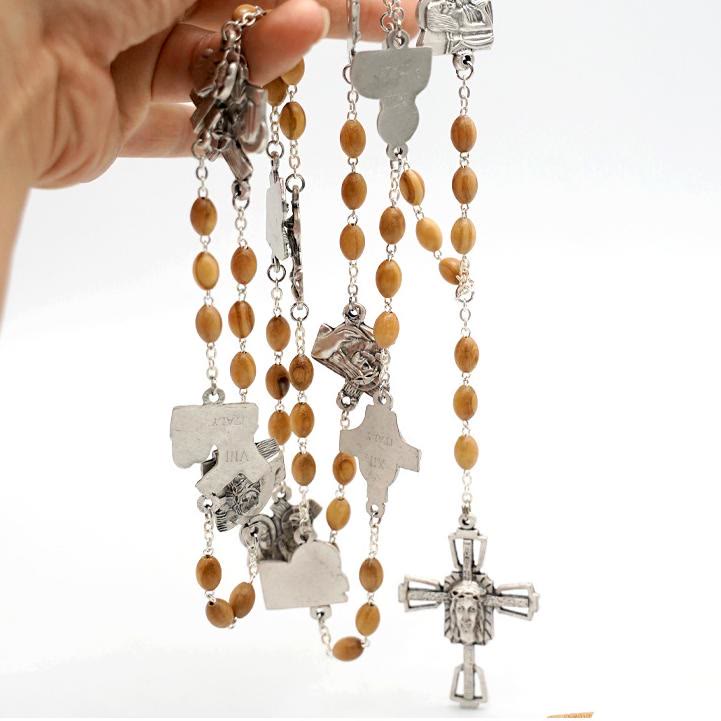 Christianartworkshop Via Crucis 14 Stations of the Cross Oval Mother of Pearl/Olive Wood Alloy Chain Rosary - image 7