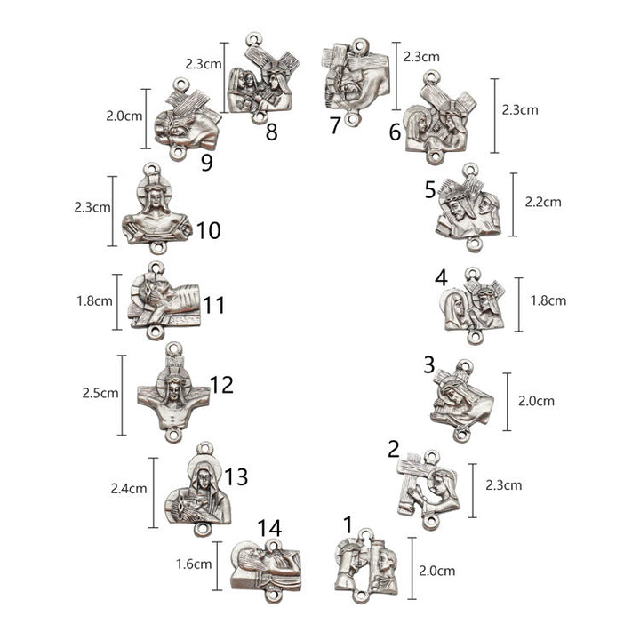 Christianartworkshop Via Crucis 14 Stations of the Cross Oval Mother of Pearl/Olive Wood Alloy Chain Rosary - image 5