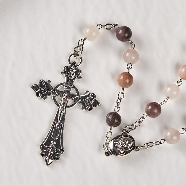 Christianartworkshop Madonna and Child & Crucifix of 8mm Round Multicolor Agate Alloy Chain Rosary - image 4