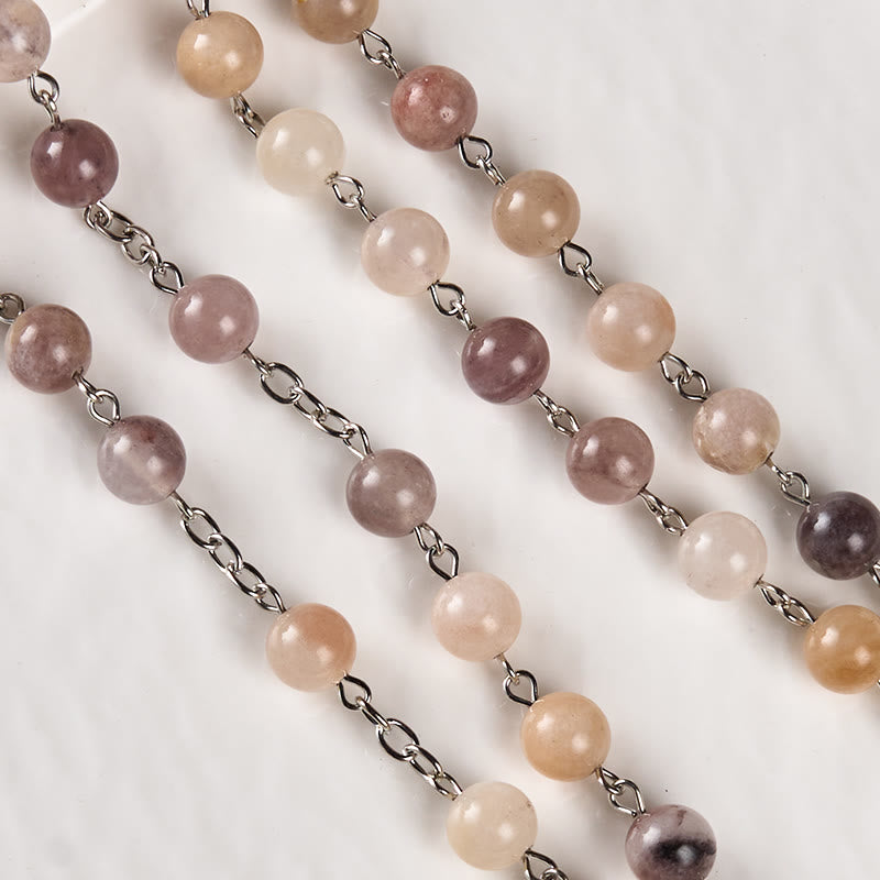 Christianartworkshop Madonna and Child & Crucifix of 8mm Round Multicolor Agate Alloy Chain Rosary - image 5