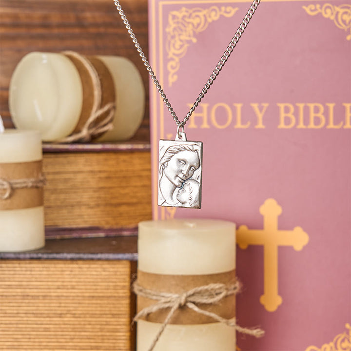 Christianartworkshop Classic Style Madonna And Child Crafted Embossed Amulet Pendant Necklace - image 2