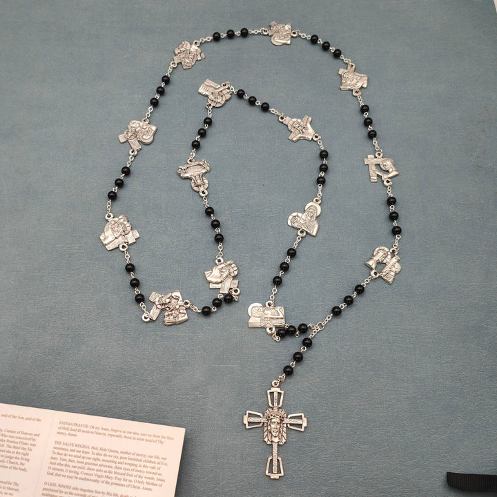 Christianartworkshop Via Crucis the Stations of the Cross Round Red/Black Agate Alloy Chain Rosary - Black - image 3
