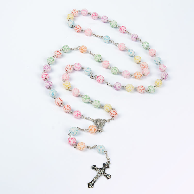 Christianartworkshop Virgin Mary & Crucifix of 8 mm Round Multicolor Polymer Clay Alloy Chain Rosary - image 4