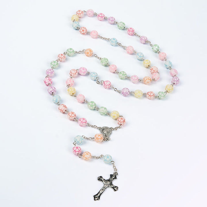 Christianartworkshop Virgin Mary & Crucifix of 8 mm Round Multicolor Polymer Clay Alloy Chain Rosary - image 4