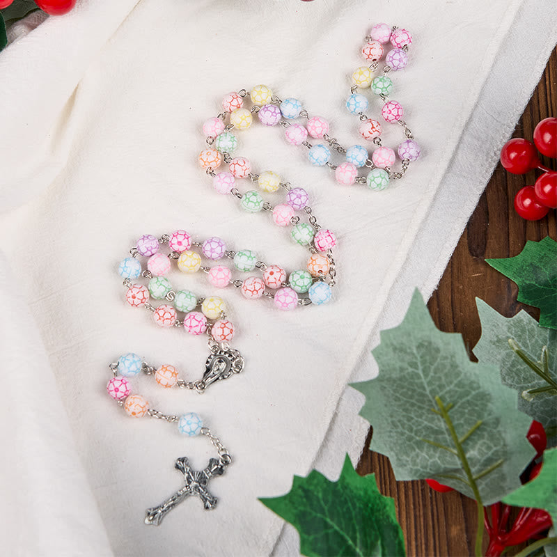 Christianartworkshop Virgin Mary & Crucifix of 8 mm Round Multicolor Polymer Clay Alloy Chain Rosary - Multicolor - image 1