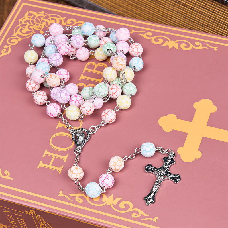 Christianartworkshop Virgin Mary & Crucifix of 8 mm Round Multicolor Polymer Clay Alloy Chain Rosary - image 3