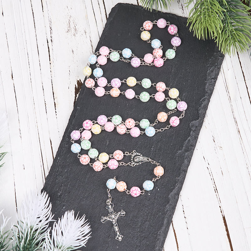 Christianartworkshop Virgin Mary & Crucifix of 8 mm Round Multicolor Polymer Clay Alloy Chain Rosary - image 5