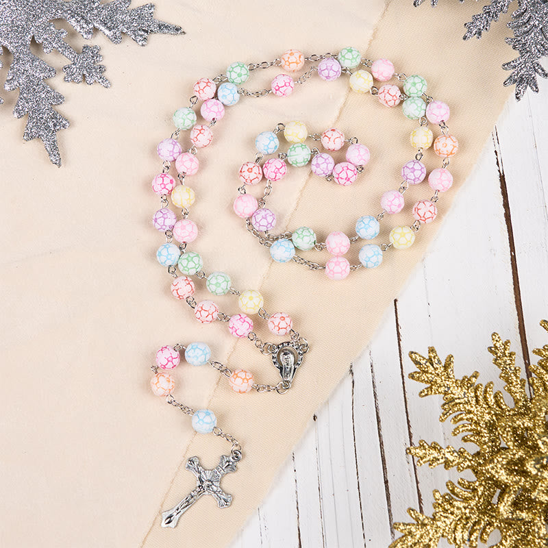Christianartworkshop Virgin Mary & Crucifix of 8 mm Round Multicolor Polymer Clay Alloy Chain Rosary - image 2